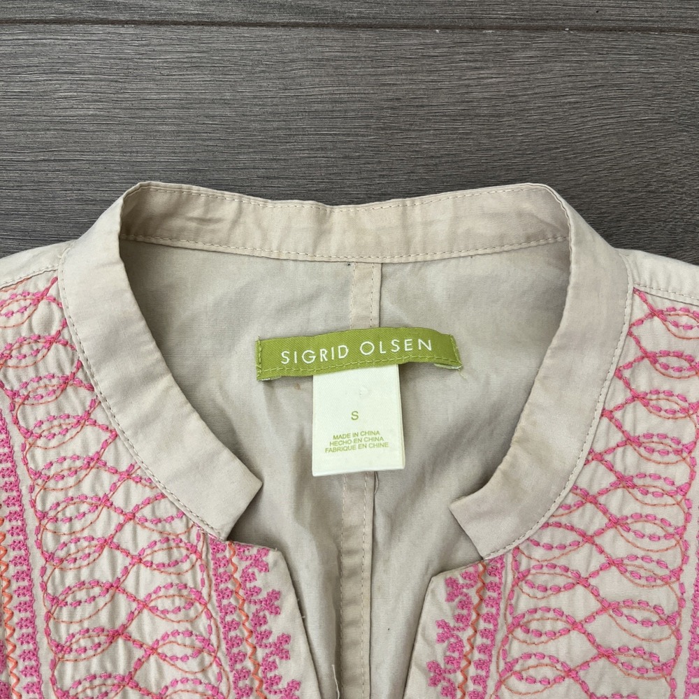Sigrid Olsen Womens S 100% Cotton Embroidered Shirt Cream Pink - Picture 3 of 6